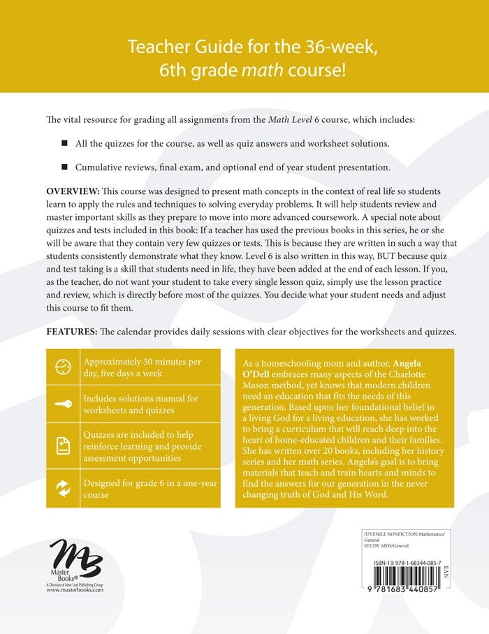 Math Lessons for a Living Education: Level 6 Teacher's Guide